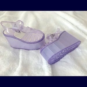 Purple sparkle platform jelly sandals size 7